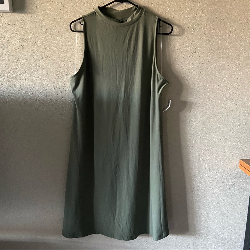 Olive green turtle neck, sleeveless dress